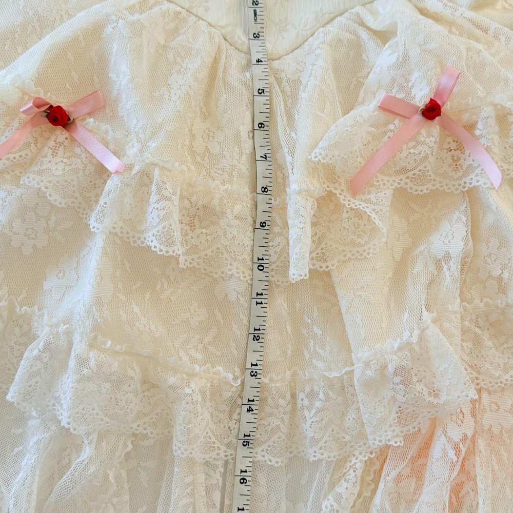 LaceMade Ivory Convertible Lace Ruffle Skirt Pink Bows Rose XS NWT - Picture 8 of 8